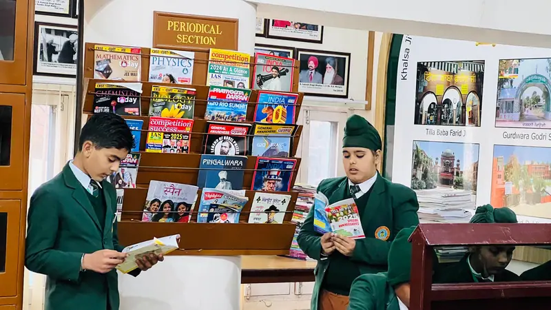 Bookshelves and reading tables in the school library